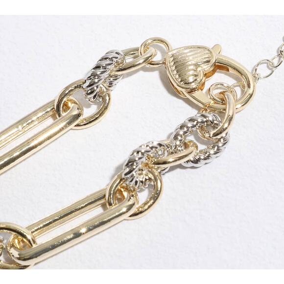 Multi-Toned Chunky Chain Linked CZ Bracelet 6,75 W/ Pave Circle - Picture 6 of 6